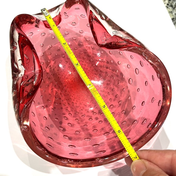 Vintage  Cranberry Murano Glass Bowl Ashtray - Picture 4 of 8